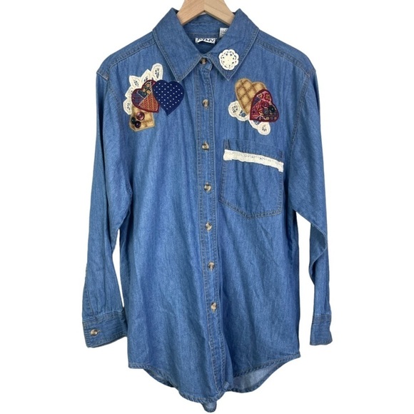Vintage Tops - Vintage 90’s PTNY Women’s Long Sleeve Button Denim Shirt